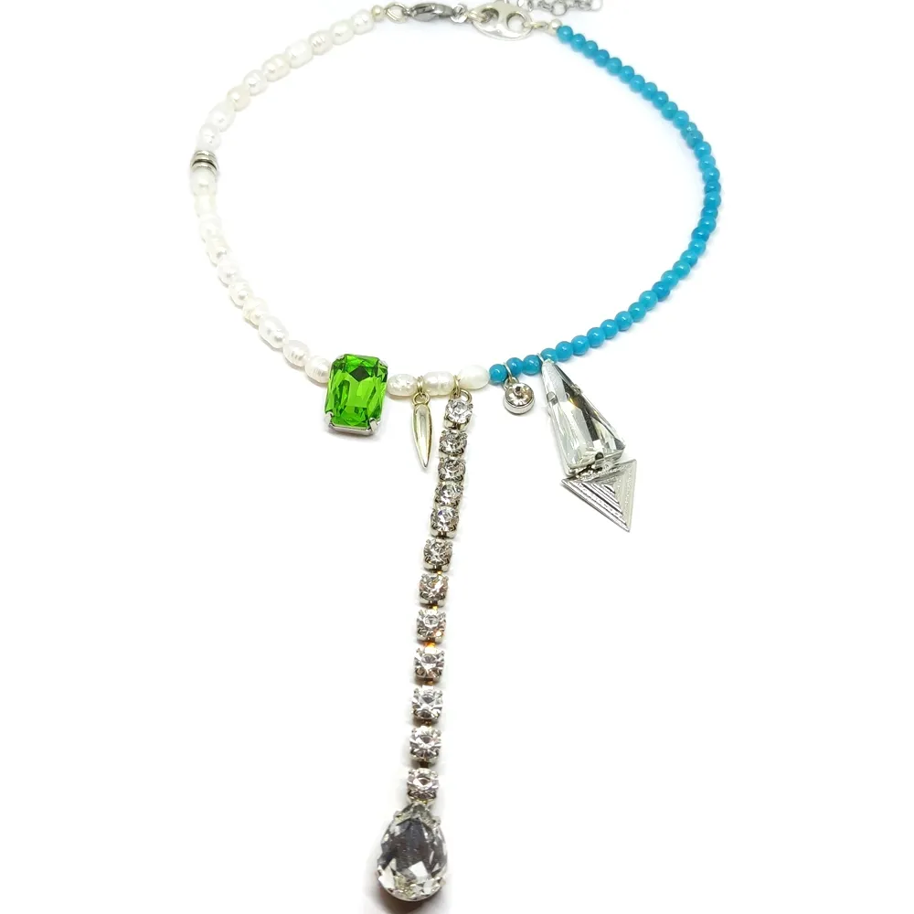 Handmade beaded necklace with crystals Handmade beaded necklace with crystals