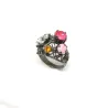 Handmade brass ring with black plating and crystals