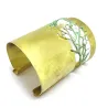 Handmade brass bracelet wide bangle with green enamel