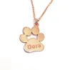 Sterling silver platinum plated dog-cat paw necklace with engraved name of your favorite pet