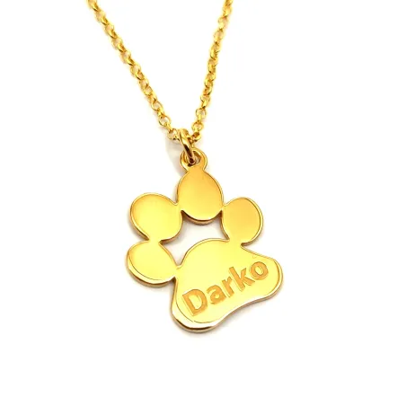Sterling silver rose gold plated dog-cat paw necklace with engraved name of your favorite pet