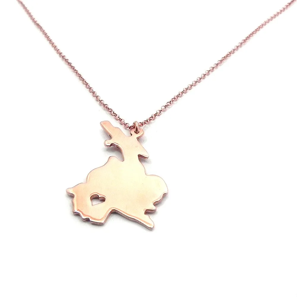 Sterling silver rose gold plated necklace with cut out map of your favorite country or region Sterling silver rose gold plated necklace with cut out map of your favorite country or region