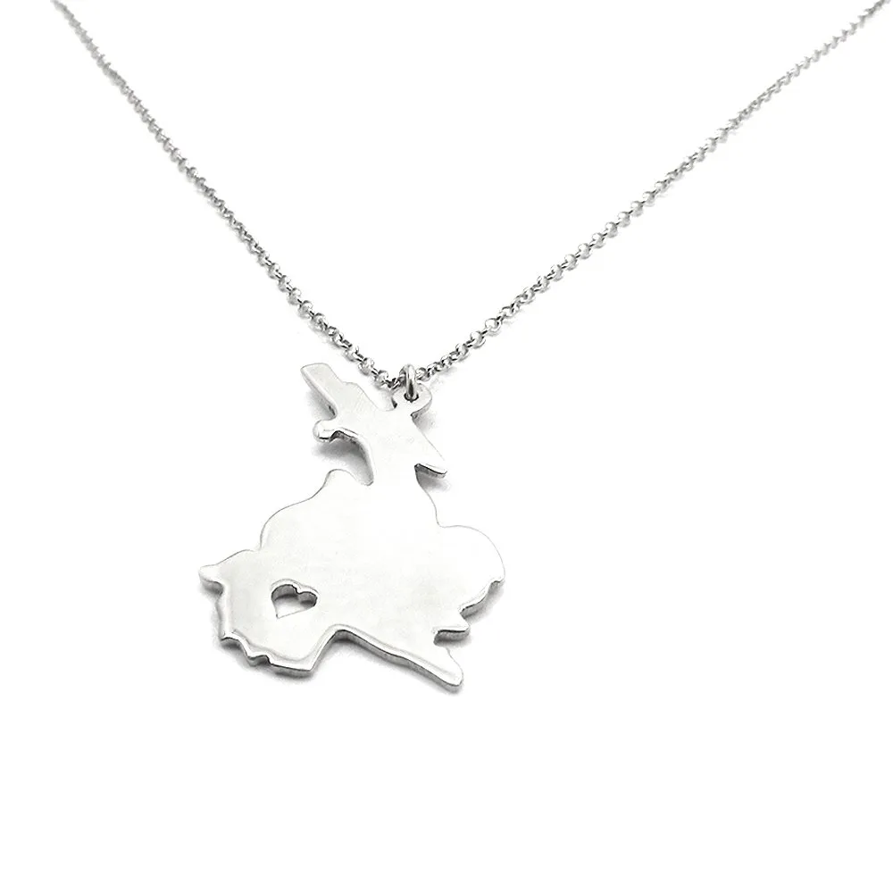 Sterling silver platinum plated pendant with cut out map of your favorite country or region