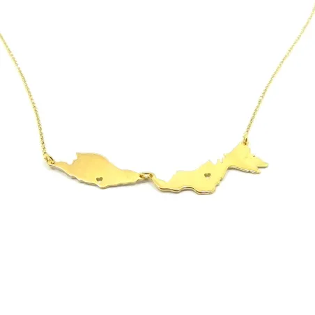 Sterling silver gold plated necklace with 2 maps of your favorite countries or regions
