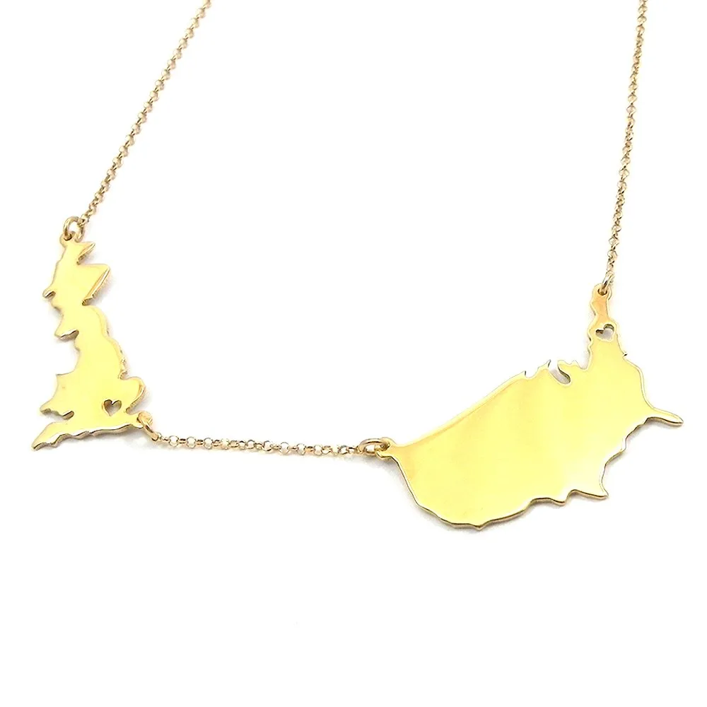 Sterling silver gold plated necklace with 2 maps of your favorite countries or regions Sterling silver gold plated necklace with 2 maps of your favorite countries or regions