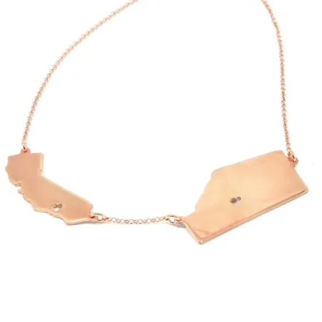 Sterling silver rose gold plated necklace with 2 maps of your favorite countries or regions
