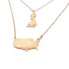 Sterling silver rose gold plated necklace with 2 maps of your favorite countries or regions Sterling silver rose gold plated necklace with 2 maps of your favorite countries or regions