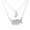 Sterling silver platinum  plated necklace with 2 maps of your favorite countries or regions