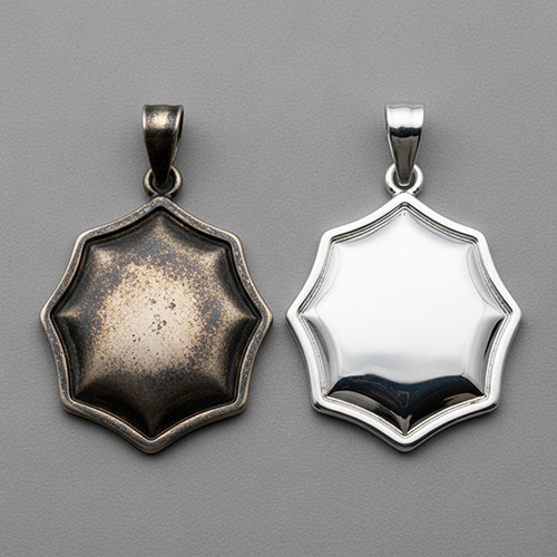 Comparison of tarnished vs polished sterling silver pendant