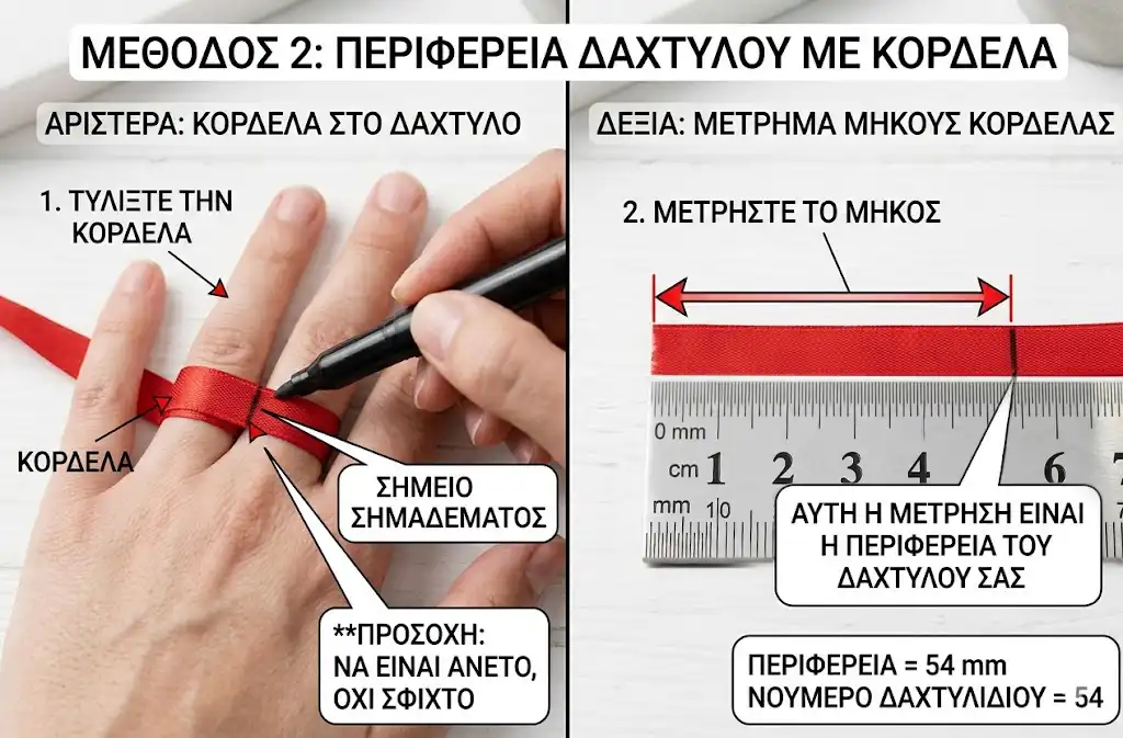 Μέτρηση περιφέρειας δαχτύλου με κορδέλα